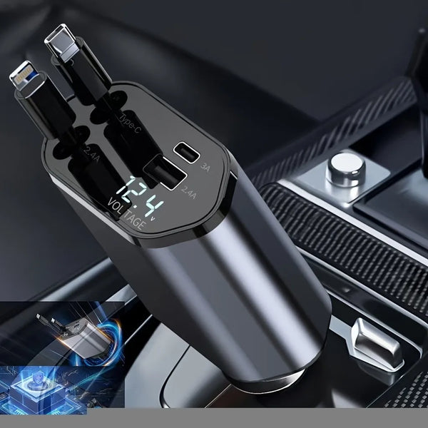 Cargador de coche retráctil de 66W con cables integrados