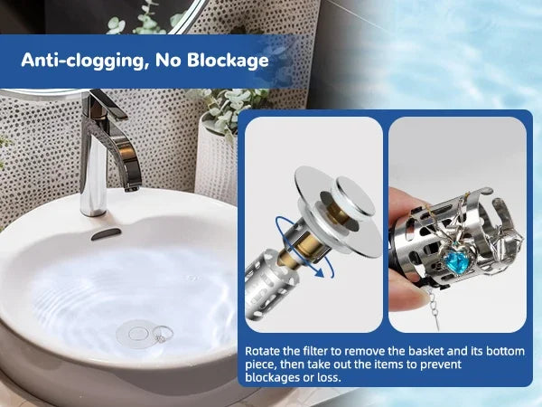 Universal Stainless Steel Sink Drain Filter with Spring-Loaded Stopper