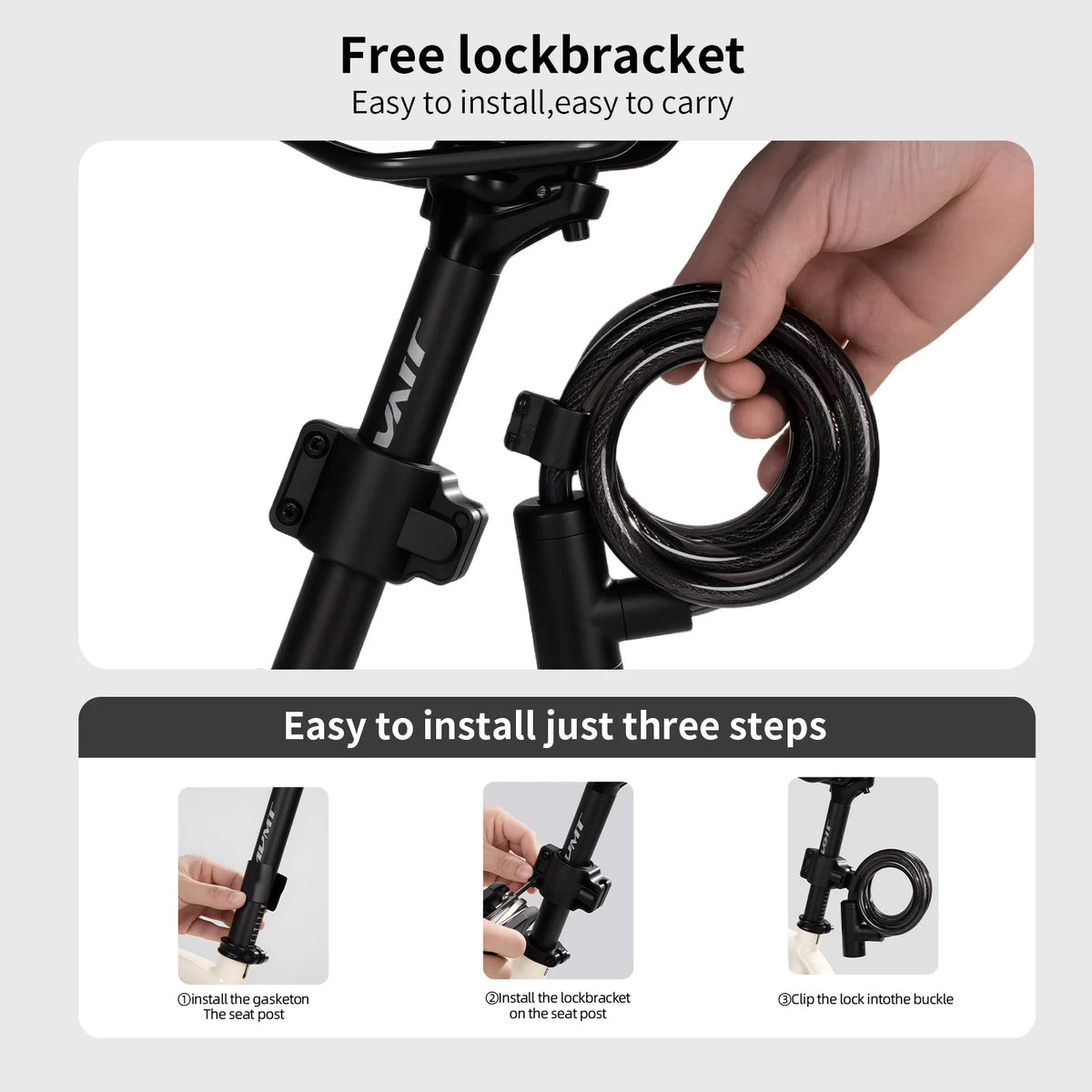 Heavy-Duty Cable Bike Lock with Mounting Bracket and 2 Keys