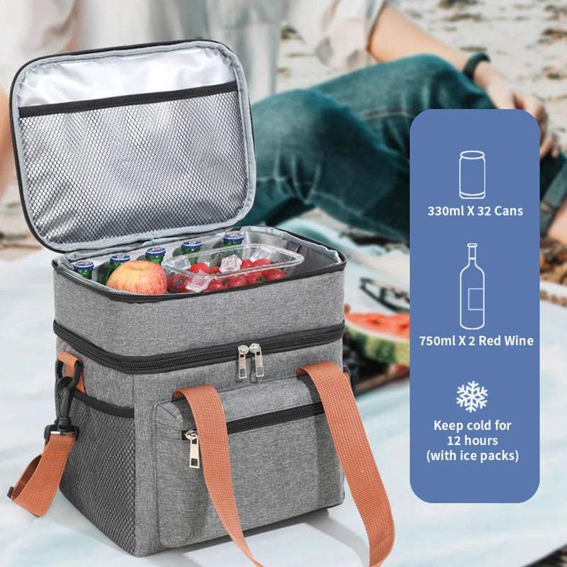 Insulated Double-Layer Lunch Tote with Shoulder Strap