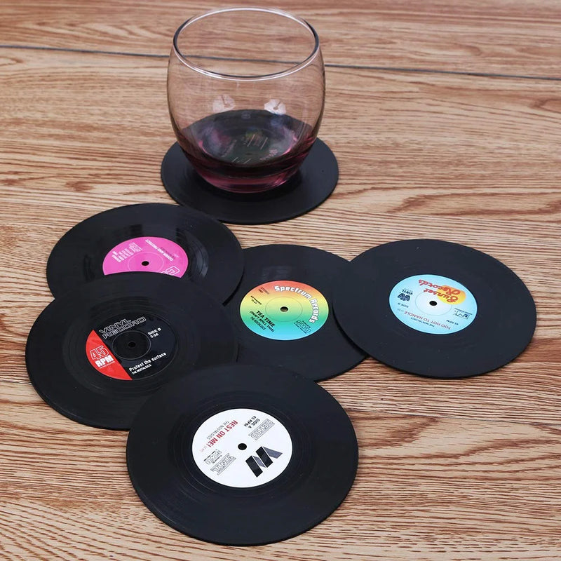 Retro Vinyl Record Coaster Set