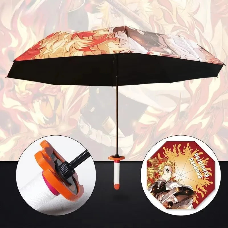 Folding umbrella featuring a Demon Slayer Kokushibo Katana design on the canopy.
