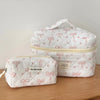 Pink Bow Plaid Quilted Cosmetic Bag with Multiple Compartments