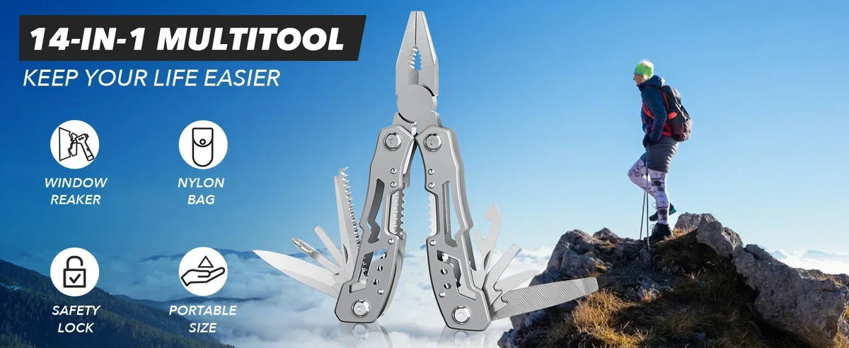 14-in-1 Folding Multi-Tool with Stainless Steel Pliers