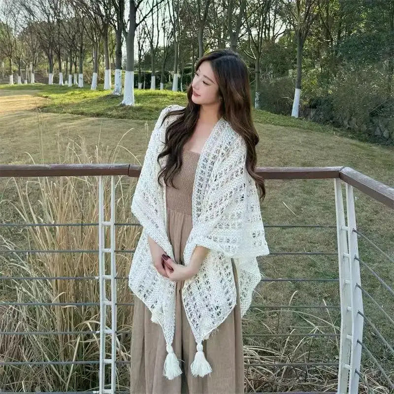 Boho Crochet Lace Cover-Up with Tassels