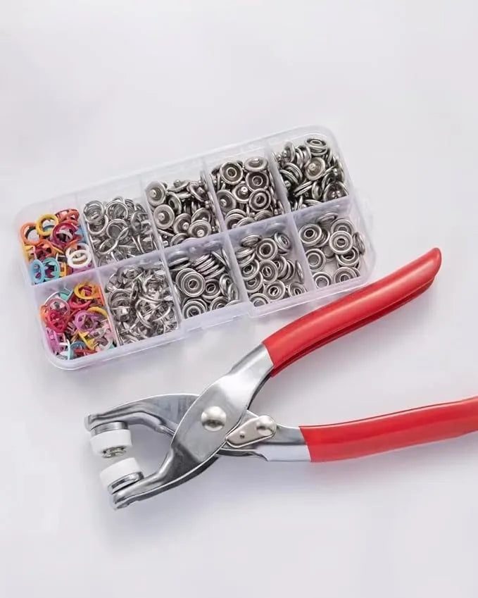 Snap Button Kit with Pliers – 100 Sets of Metal Fasteners for Sewing and Crafts