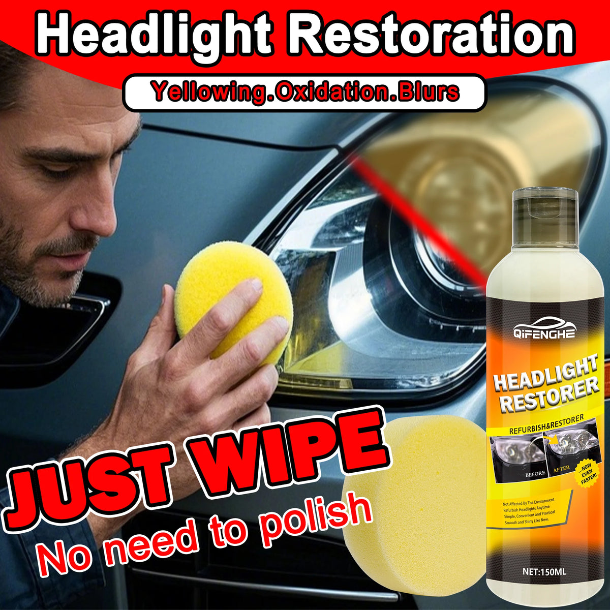 LED Headlight Restoration Cream – Clear Yellowed Lenses for Brighter Night Driving