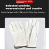 A pair of white, durable cowhide leather work gloves shown flat against a white background.