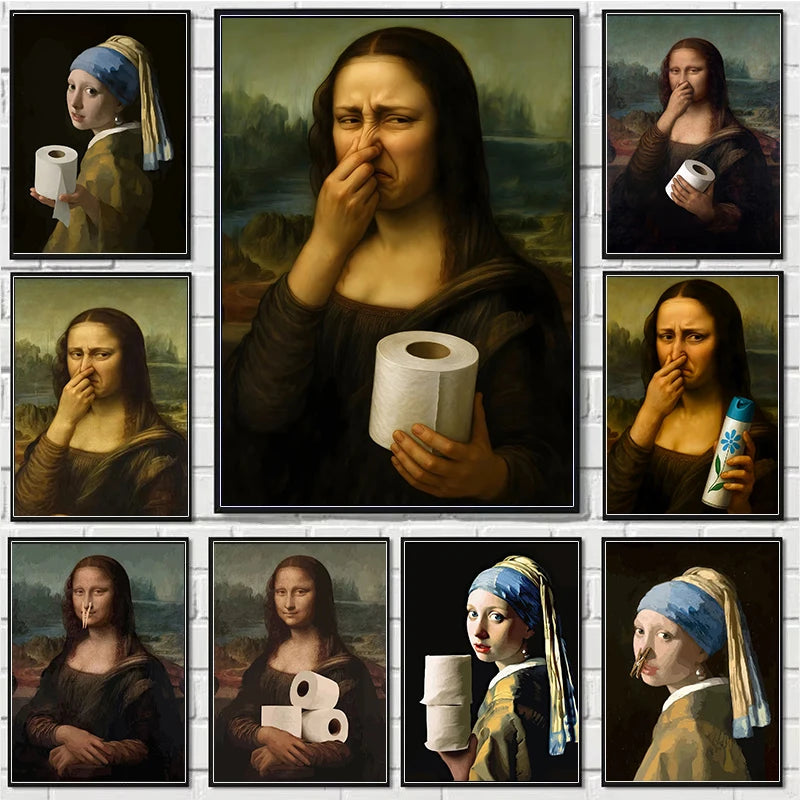 Mona Lisa Funny Bathroom Wall Art Canvas Print