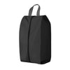 A black foldable nylon shoe storage bag with a drawstring closure.