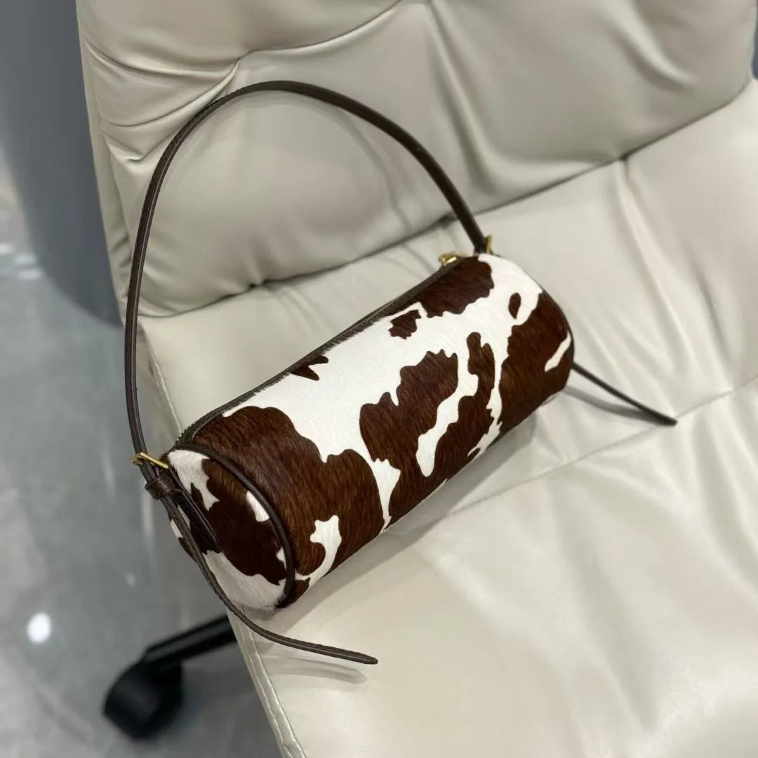 Vintage Y2K Vegetable-Tanned Leather Cylinder Bag