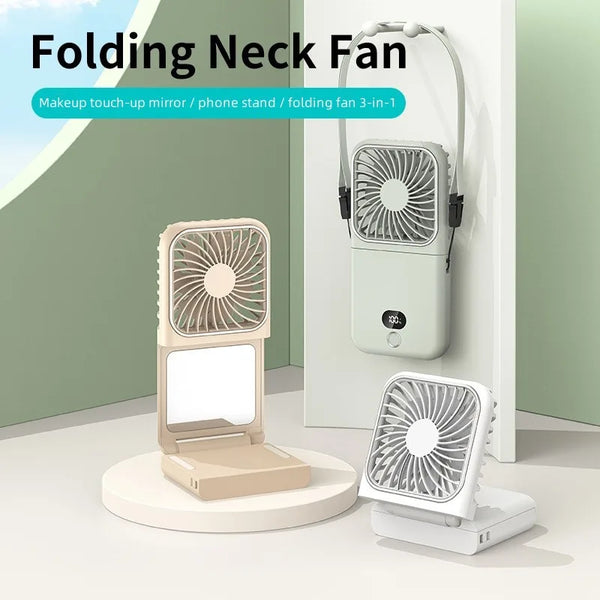 Portable Folding Neck Fan with Digital Display