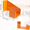 Orange heavy-duty wall mounted chainsaw hanger with measurements shown.