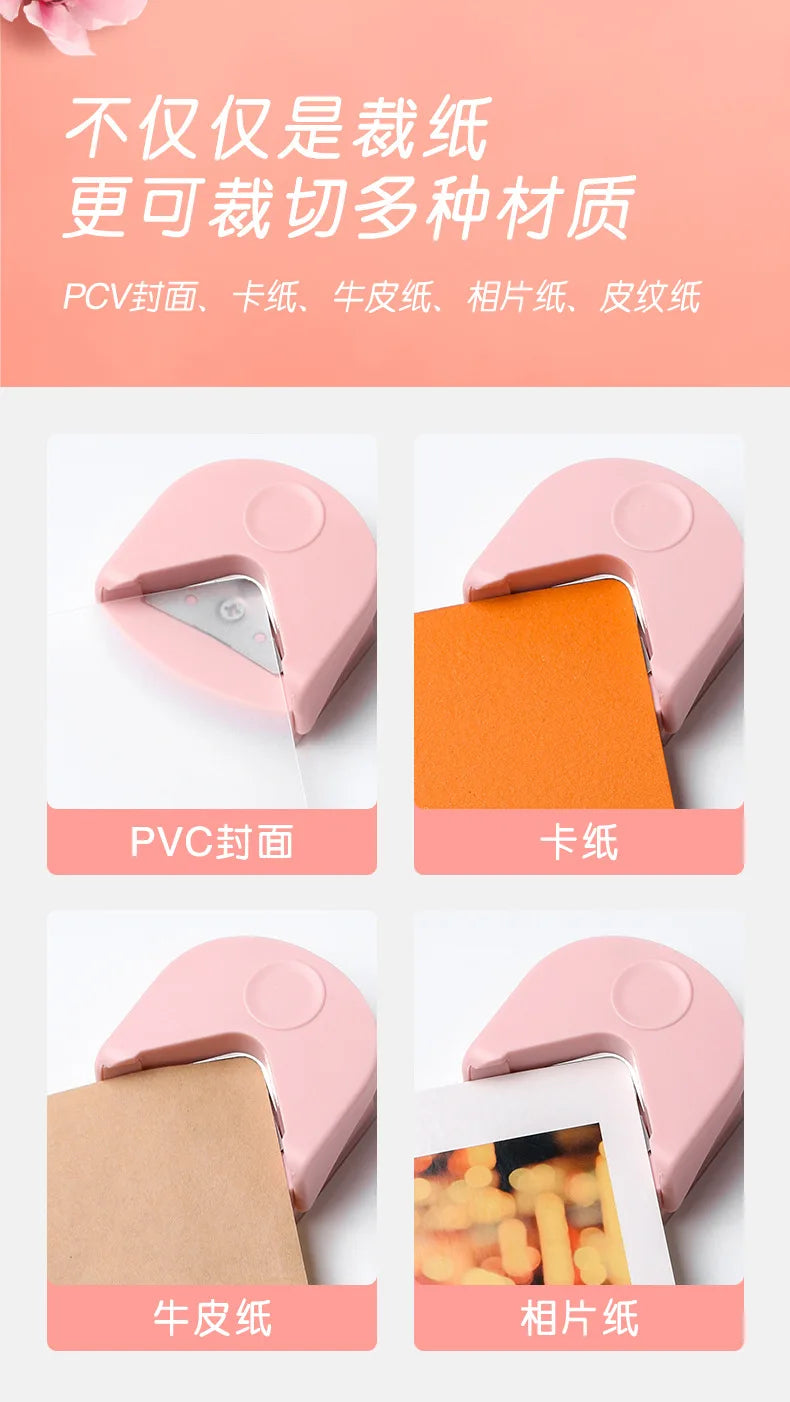 Pink plastic rounder cutter tool used to cut various materials like PVC sheet, card, leather, film, and paper.