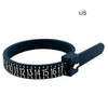 A black adjustable ring and bracelet sizer tool with numbered markings on the band.