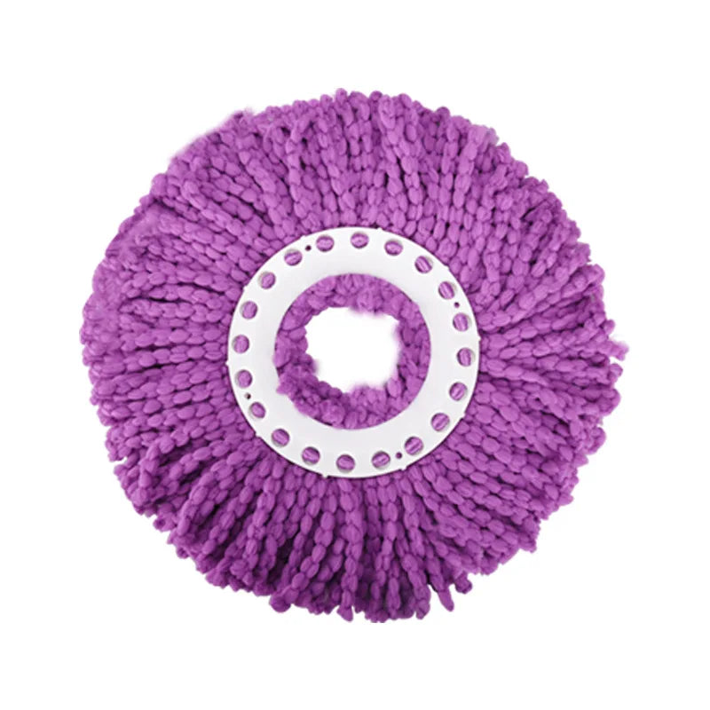 A purple microfiber spinning mop head with a white circular base and bristles.