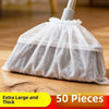 A white disposable electrostatic broom cover bag filled with light gray fibrous material.