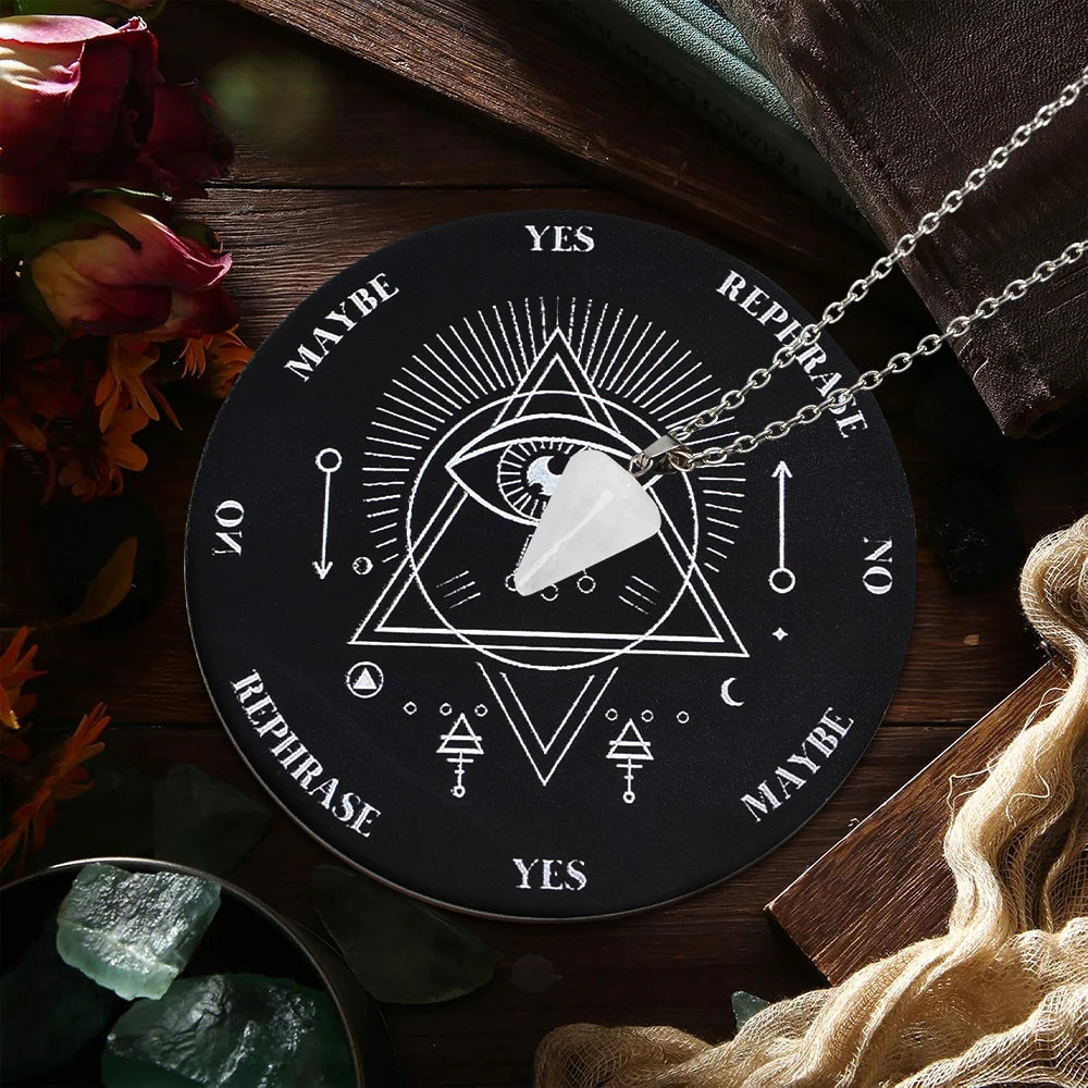 Wooden Divination Pendulum Board with Crystal Necklace
