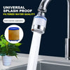 A close-up of a silver faucet dispensing filtered water, highlighting its universal splash proof design.