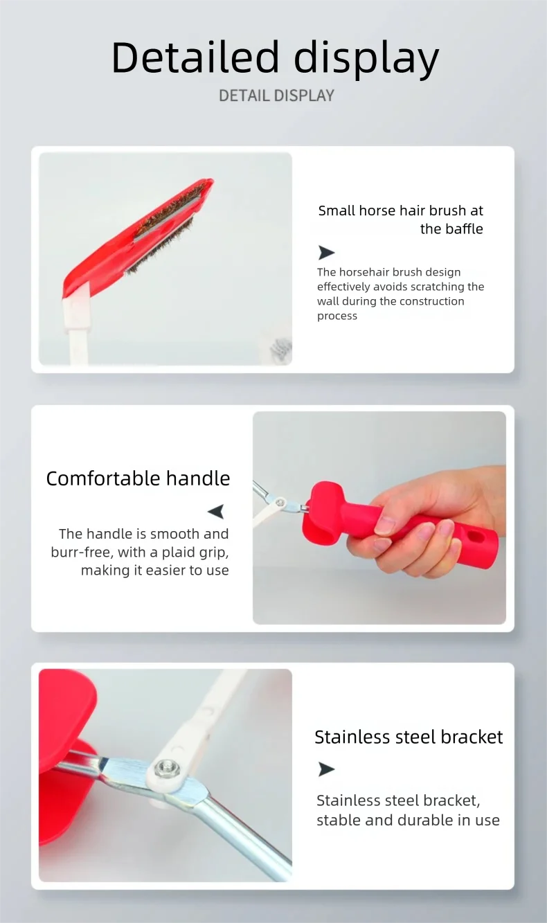 Detailed display of a paint edger roller showing the small horse hair brush at the baffle, a comfortable handle, and a stainl