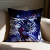 A dark blue and purple printed cushion cover featuring a fierce Monster Hunter Rathalos and Nargacuga dragon silhouette again