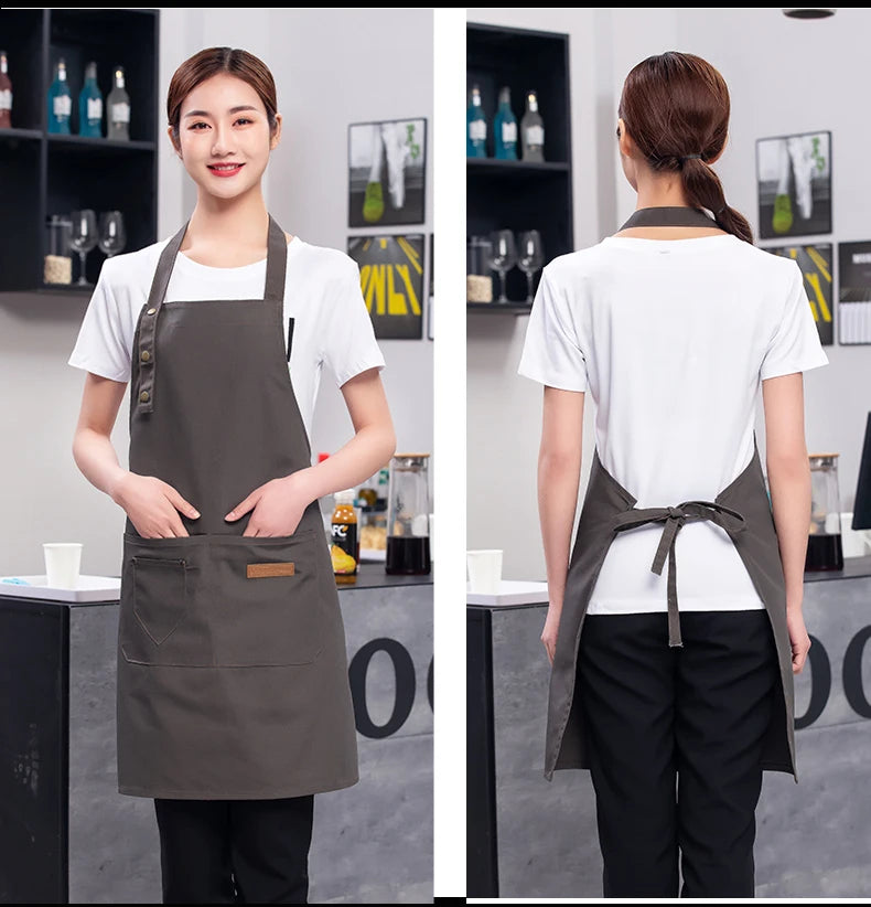 Canvas Cotton Cooking Apron with Adjustable Halter Neck and Large Pockets
