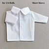 A white short sleeve shirt for a fashion doll, labeled for 1/4 Dolls.