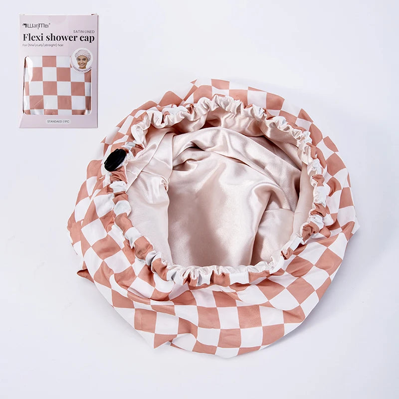 Satin-Lined Wide Shower Cap with Adjustable Fit