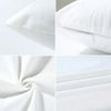 Close-up view of a white soft polyester decorative cushion case or pillowcase cover.