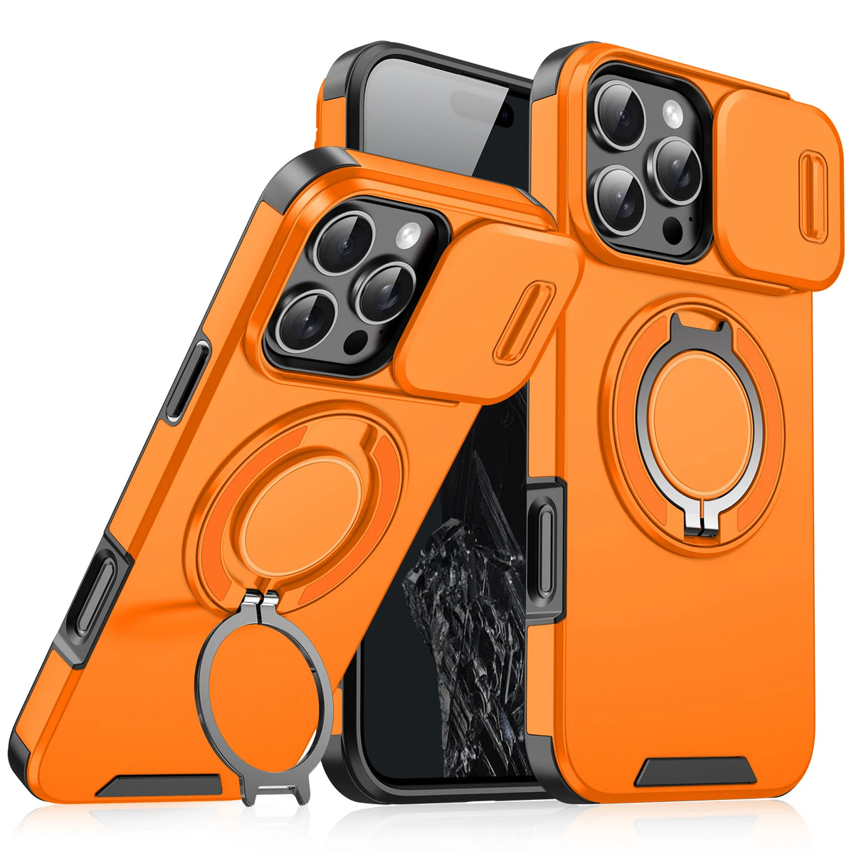 Oranger, robuster magnetischer Ringhalter für iPhone-Hüllen.