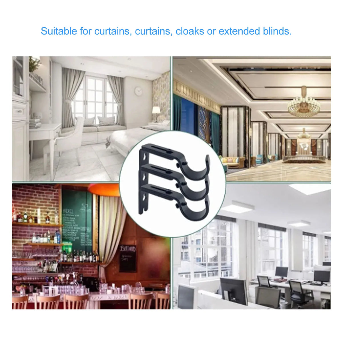 Set of 3 Adjustable Iron Curtain Rod Wall Brackets in Black