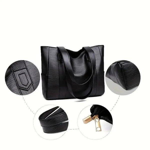 Black vintage canvas shoulder bag shown with various angles and details.