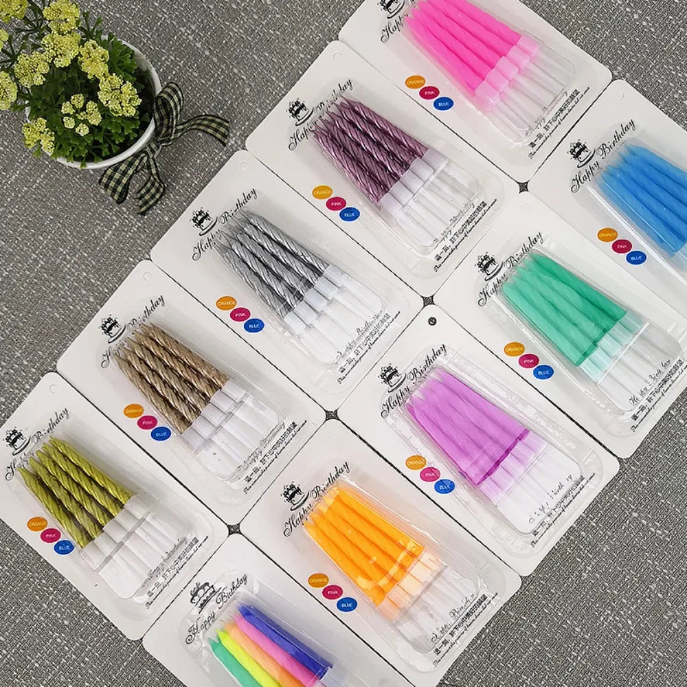 Spiral Birthday Cake Candles, Set of 6 Long Thin Decorative Candles for Cakes and Desserts