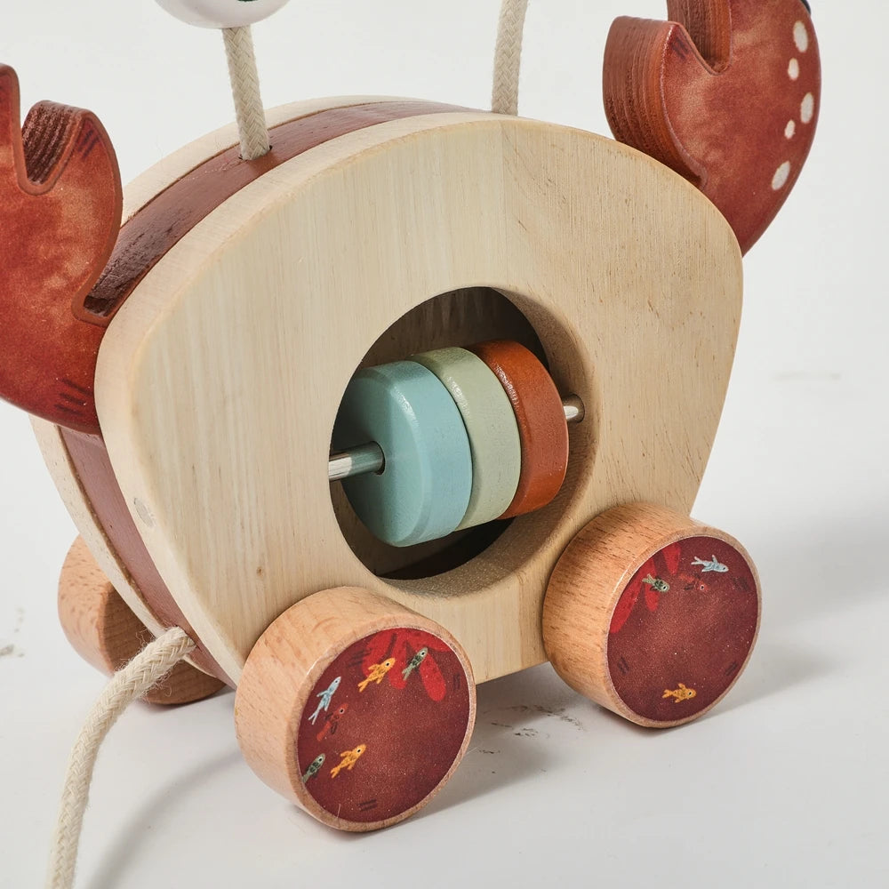 Montessori Wooden Crab Pull Toy with Bead Maze and Life Skills Activities