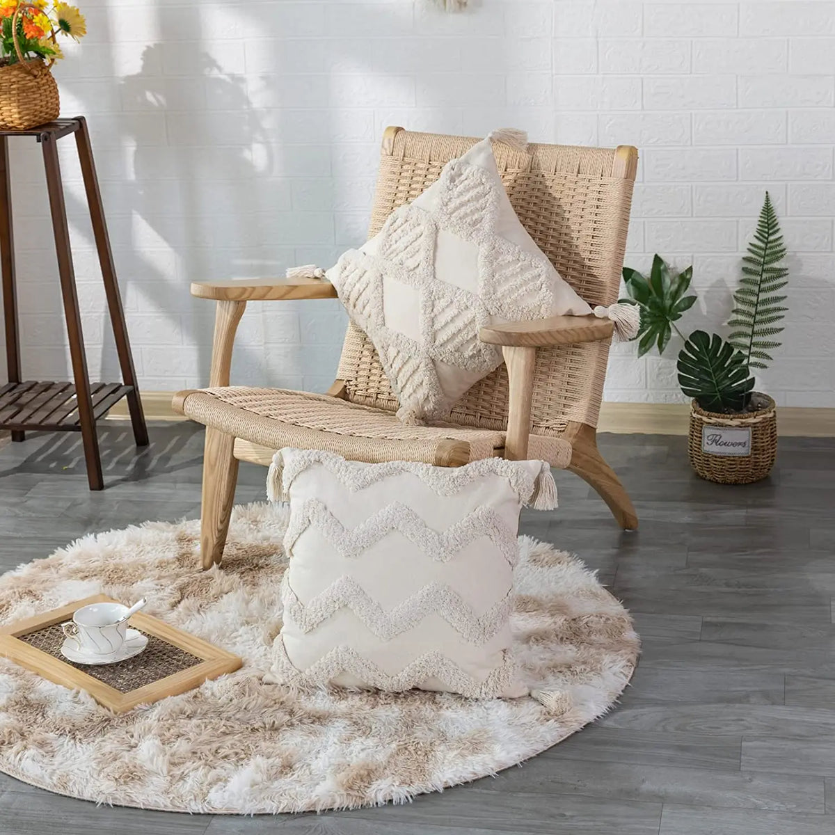 Housse de Coussin en Coton Bouffant avec Frange