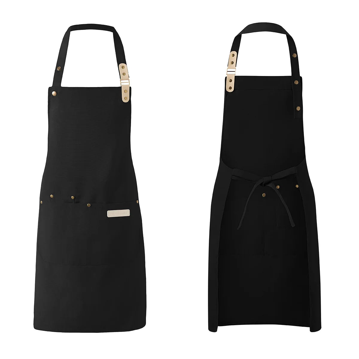 Black waterproof canvas chef apron with wooden toggles