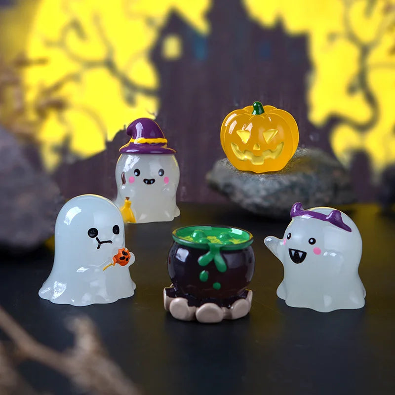 Glow-in-the-Dark Halloween Witch & Pumpkin Figurine Set