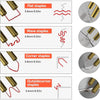 Diagrams showing different types of metal staples: flat, wave, corner, and outsidecorner staples with varying sizes.