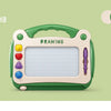 A green magnetic drawing board for kids with a clear grid and an eraser pen.