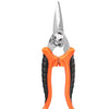 A set of three stainless steel garden pruning shears with safety locks, featuring orange and black handles.