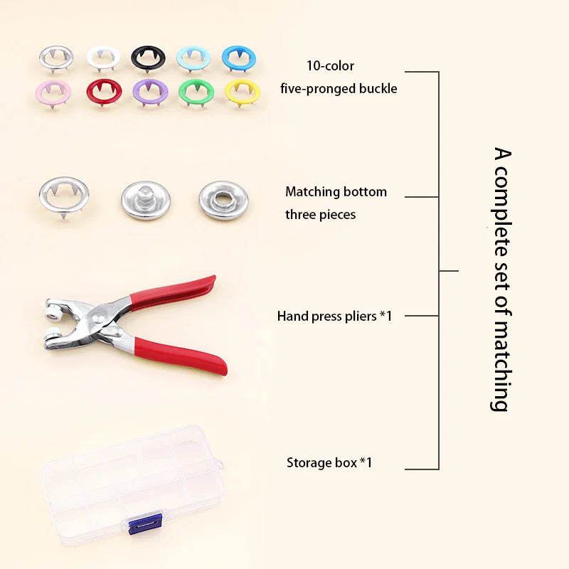 Heavy-Duty Snap Button Pliers Kit with 100 Pairs of Five-Claw Buttons