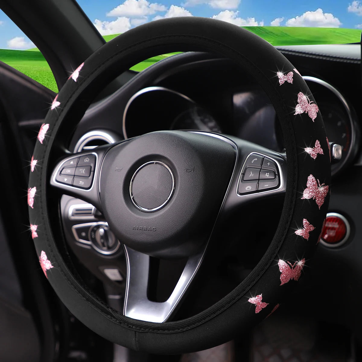 Glitter Butterfly Steering Wheel Cover – Waterproof & Non-Slip