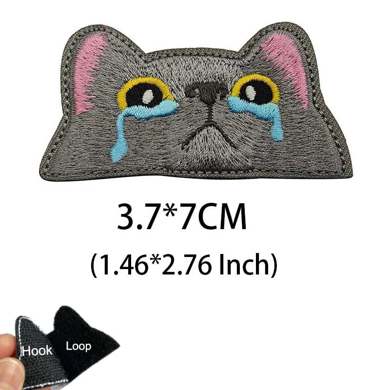 Funny Cat Face PVC Morale Patch with Hook-and-Loop Backing