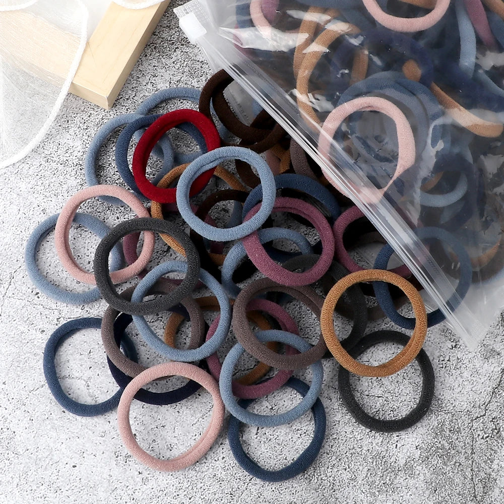 50-Pack Solid Color Elastic Hair Ties for Women & Girls