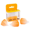 A pack of TERO CUESOUL precision dart flights in orange and yellow colors with a cardboard backing.