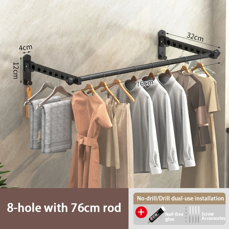 Black 8-hole rod with 76cm length for dual-use installation of clothes drying racks