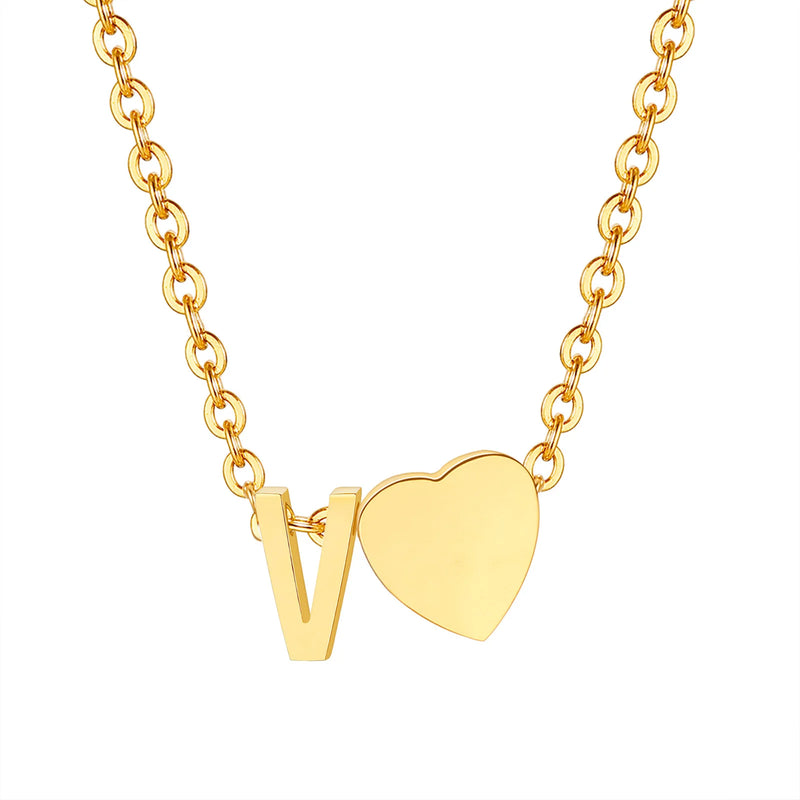 Dainty Heart Initial Necklace