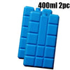 Two blue reusable gel ice blocks for coolers, stackable and leak-proof.
