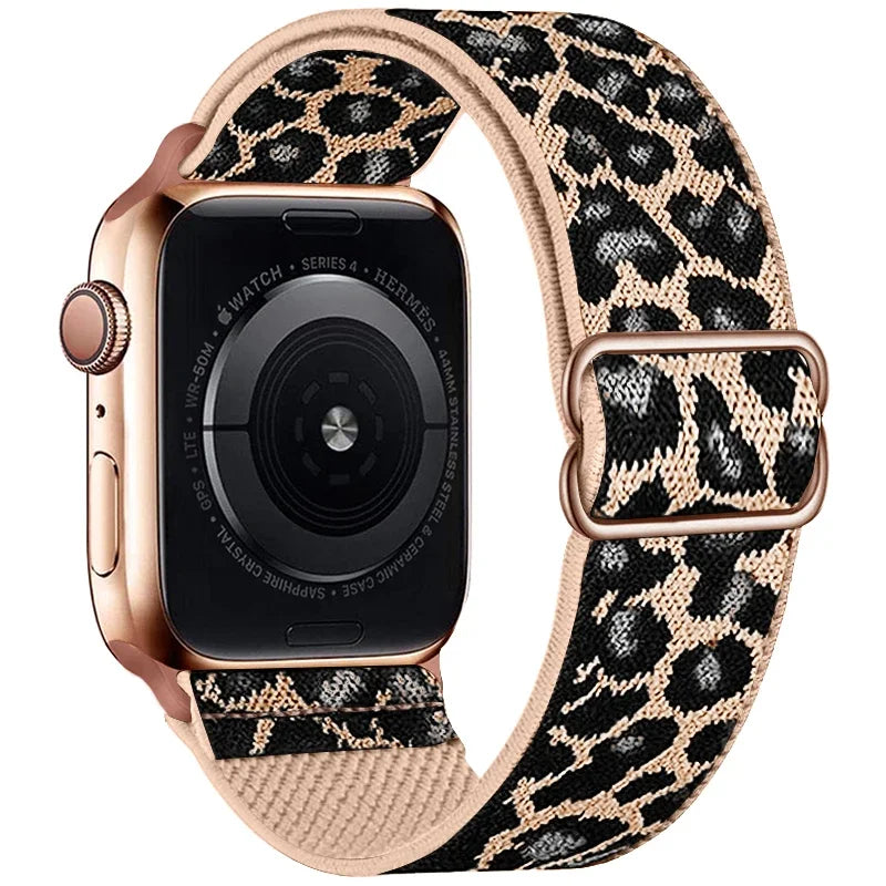 Leopard Print Nylon Apple Watch Band with Adjustable Strap