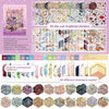 A collection of 38 die-cut material stickers and 20 miniature scenes on cardboard sheets for scrapbooking and journaling.
